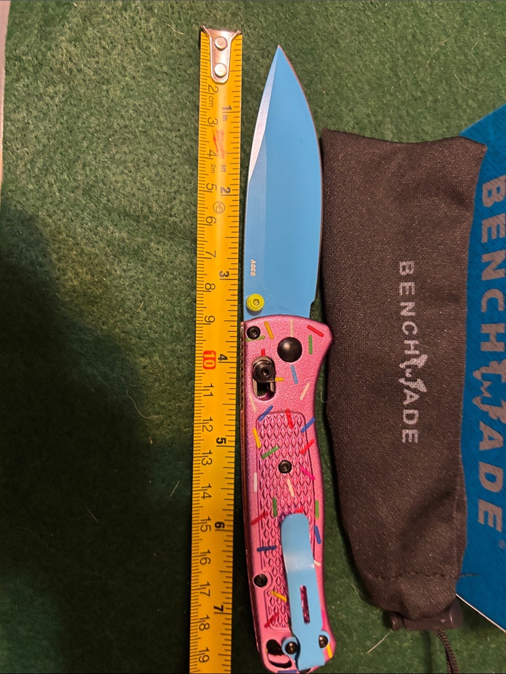 Benchmade Pink Handle Blue Blade Folding Knife - Picture 3 of 3